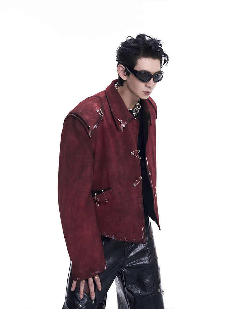 Men's jacket coat with thick quilted flocking decorative pin details in a loose version lapel collar common length style available in red or red without cotton padding in sizes S M L XL for new spring wear