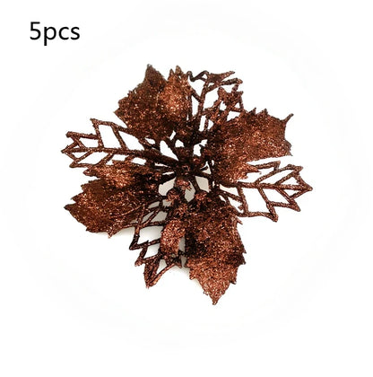 Glitter artificial Christmas flowers measuring 11cm with sparkling coating in various colour options