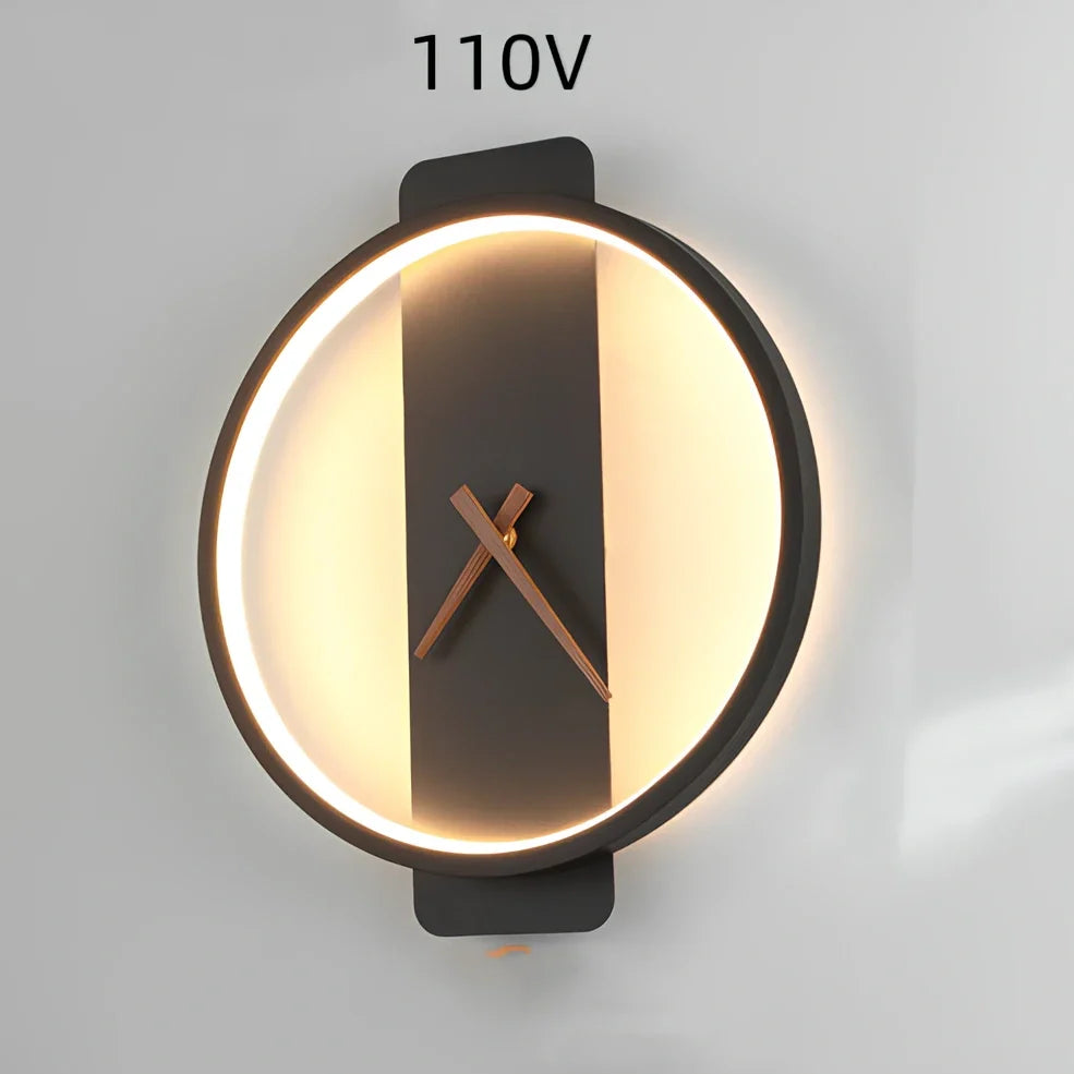 Nordic wall lamp with integrated clock measuring 300mm by 350mm in black square style