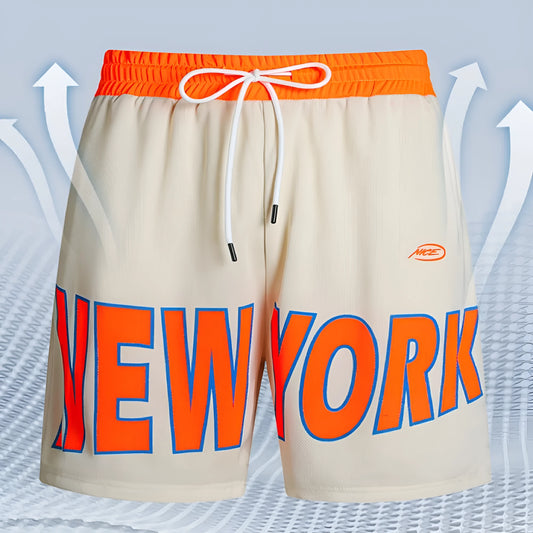 Men's black casual shorts with printed lettering, Korean style straight cut design