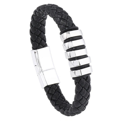 Stylish multi-layer leather woven bracelet in black, gold, white, and black & golden colors