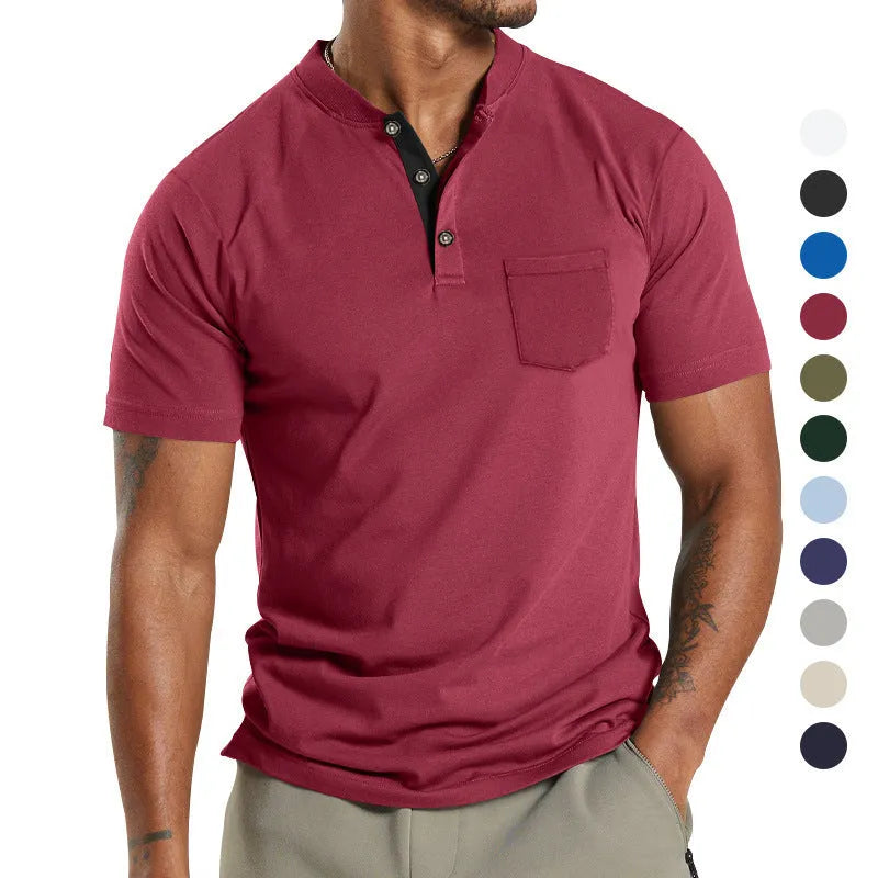 Men's Plus Size Short Sleeve Solid Colour Shirt with Button Pocket in Polyester Fabric for Summer, Sizes S to XXXL Available in Sapphire Blue, White, Black, Wine Red, and Army Green