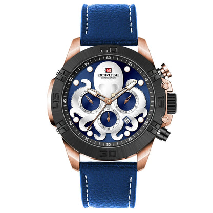 Octopus men's waterproof luminous quartz watch with blue or black colour options