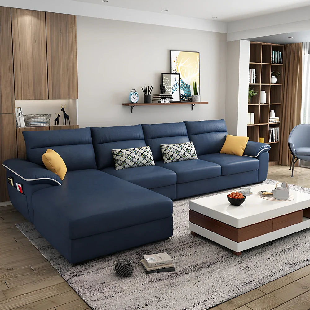 2.18-metre three-seater fabric sofa with wood frame and high-density sponge filling in modern minimalist design