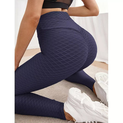 High waist jacquard stretch fitness pants in various colors for yoga and running