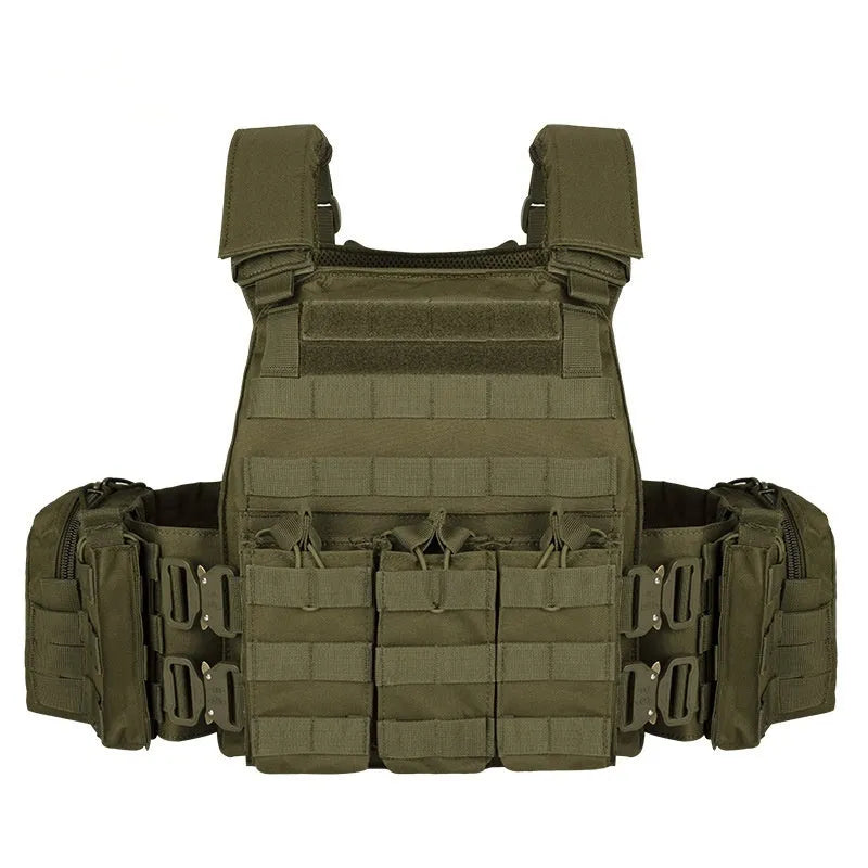 Polyester men's camouflage tactical vest for outdoor training and shooting sports in army green colour