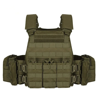 Polyester men's camouflage tactical vest for outdoor training and shooting sports in army green colour