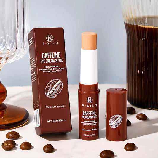 Caffeine eye cream stick in packaging for reducing fine lines and dark circles