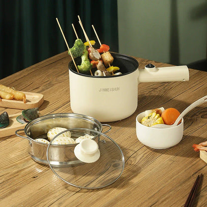 Versatile electric hot pot with stainless steel construction and non-stick interior for easy cooking and cleaning