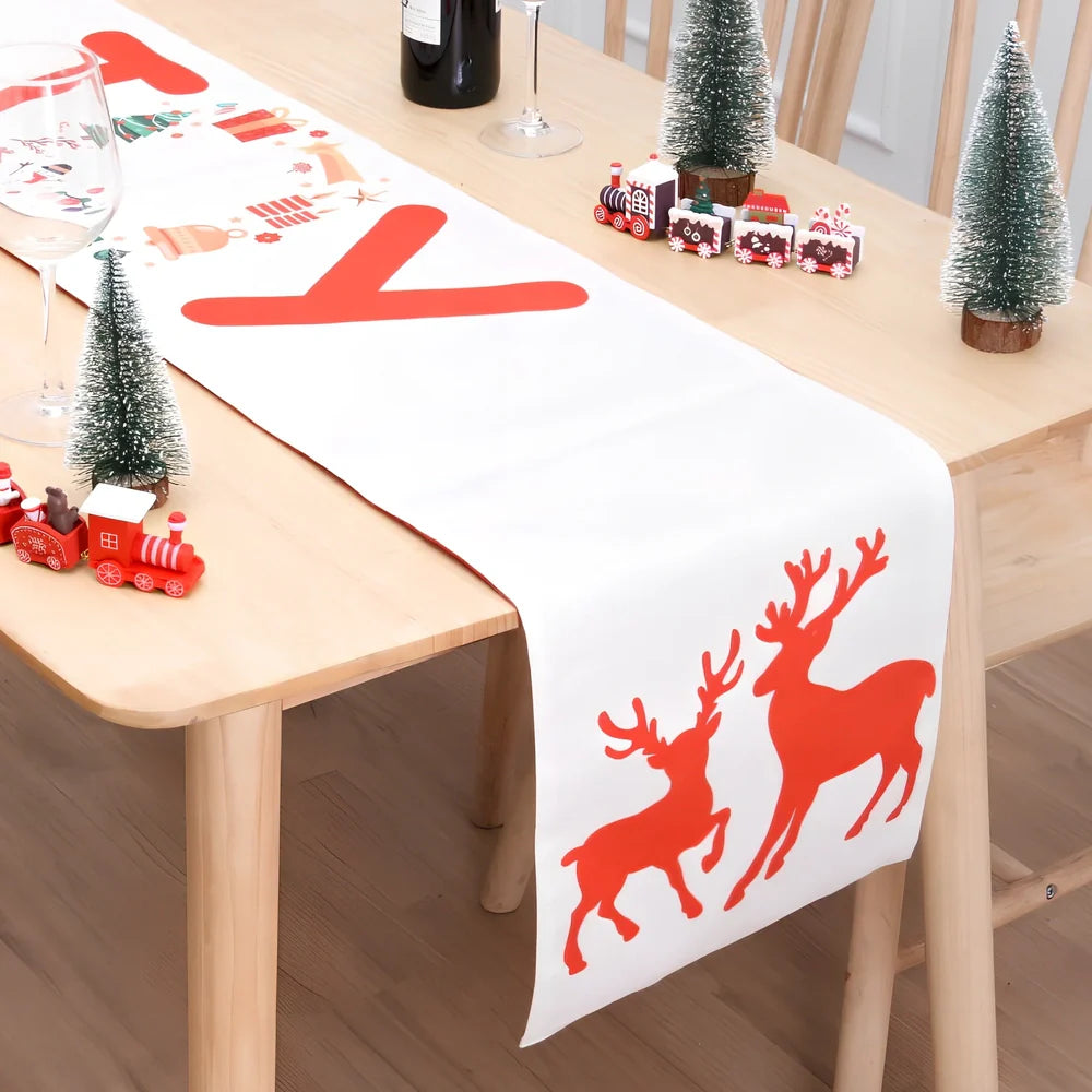 Double-sided snowman Christmas table flag measuring 180x33cm in flannel material
