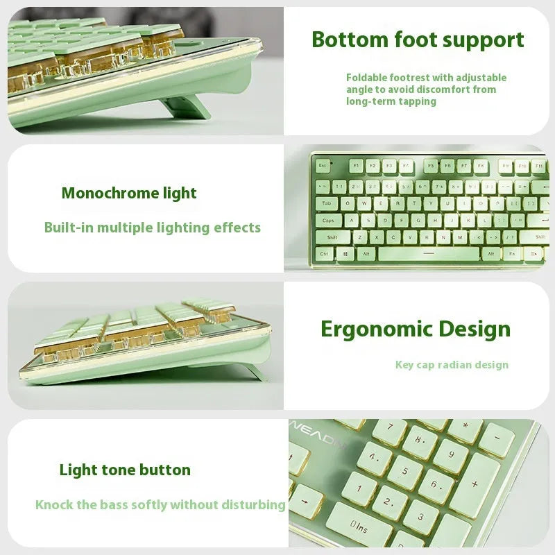 Prewalker V3 retro green mechanical feel keyboard and mouse set on a desk.