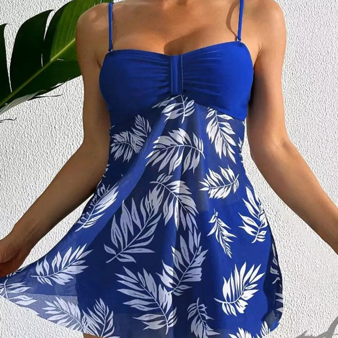 High waist mesh women's swimsuit in black, blue, and peacock green with quick-dry feature