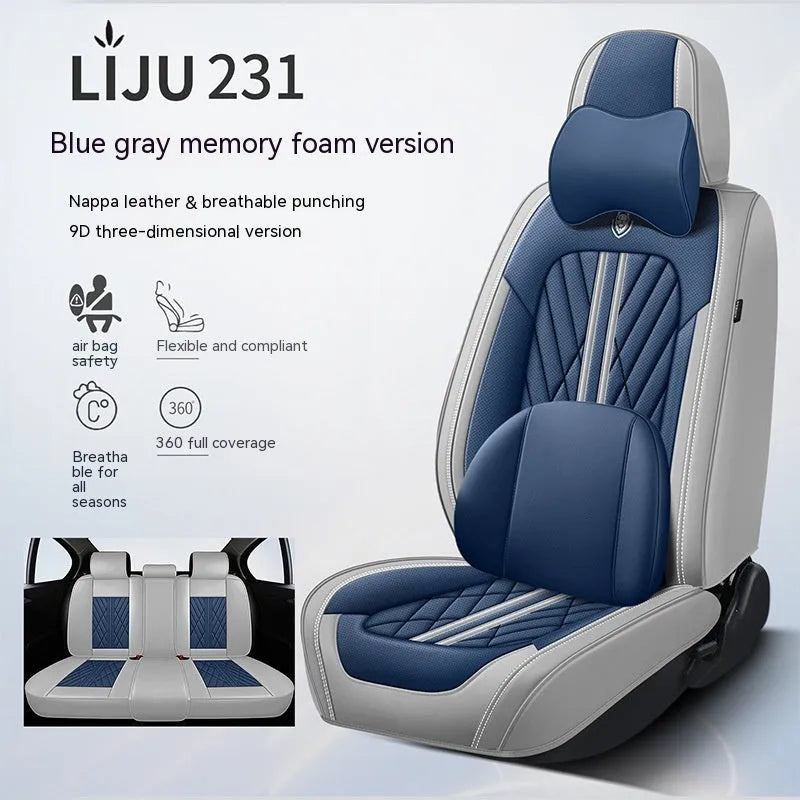 Five-seat leather car cushion set in multiple colour options with hemmed edges