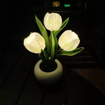 LED Tulip Night Light in ceramic pot with warm glow for home decoration