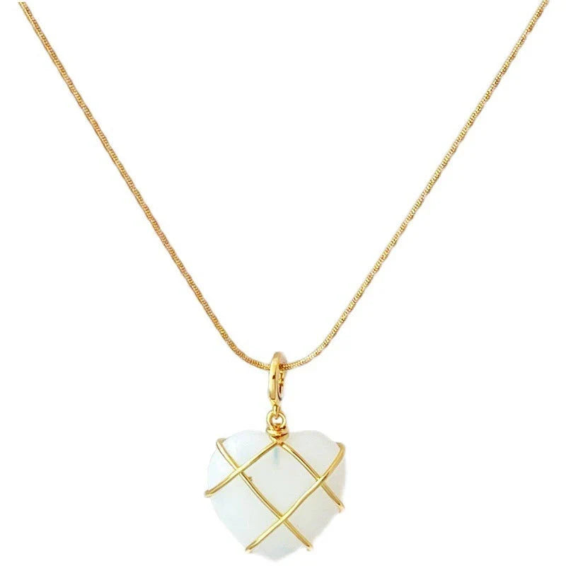 Enchanting heart-shaped moonstone necklace with real gold electroplating, a premium accessory for fashionable princesses
