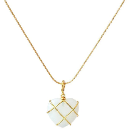 Enchanting heart-shaped moonstone necklace with real gold electroplating, a premium accessory for fashionable princesses