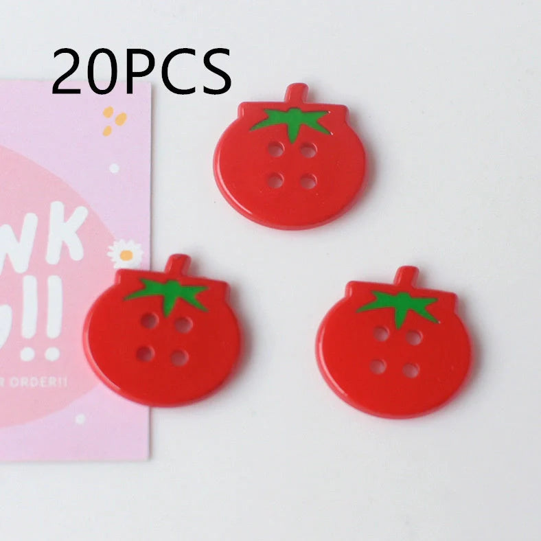 Tomato pattern buttons in five colours including cherry tomato printing and red plaid designs