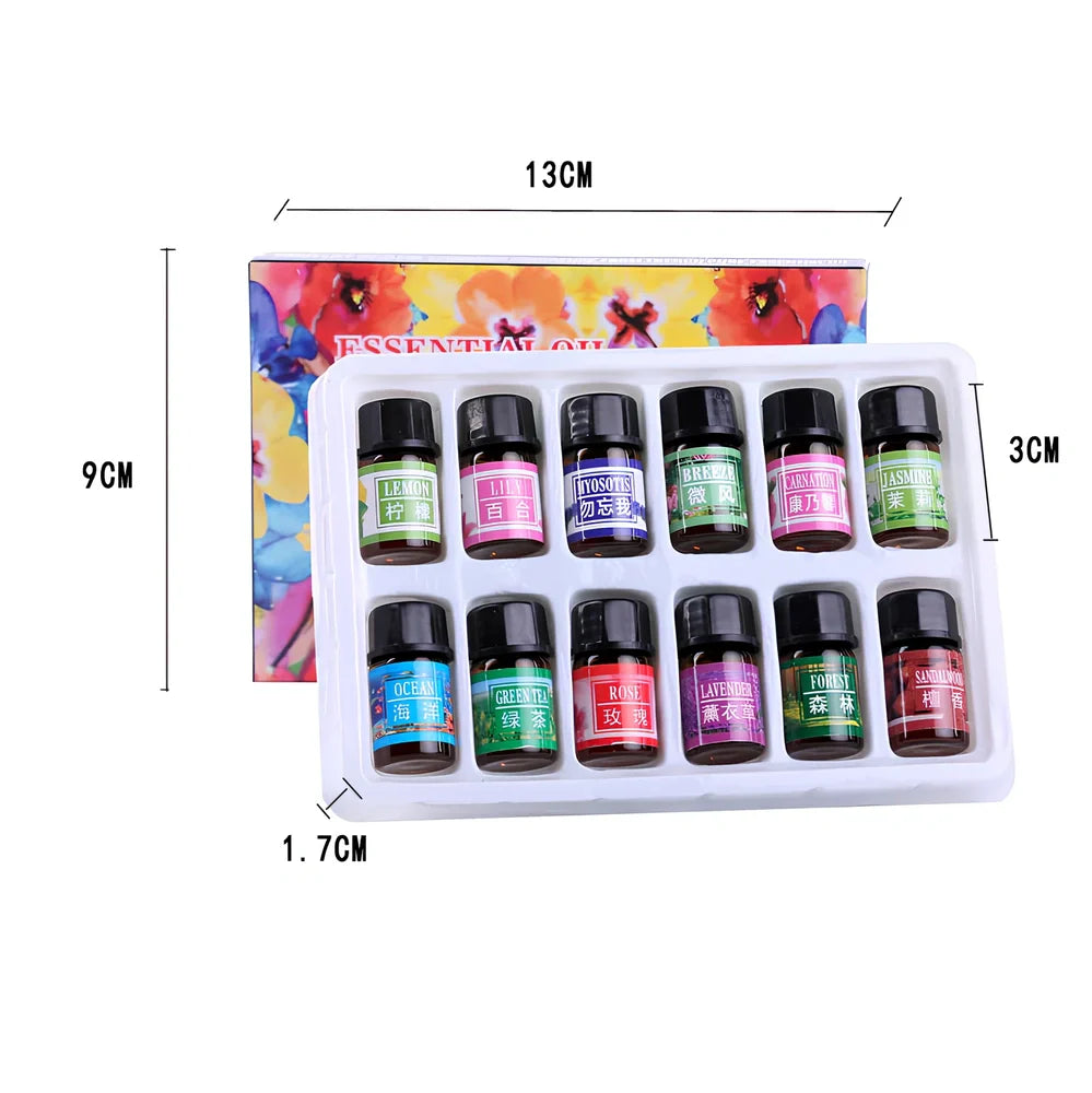 12 water-soluble essential oil sticks for humidifiers in 3ml bottles with rose, lavender, lemon fragrances