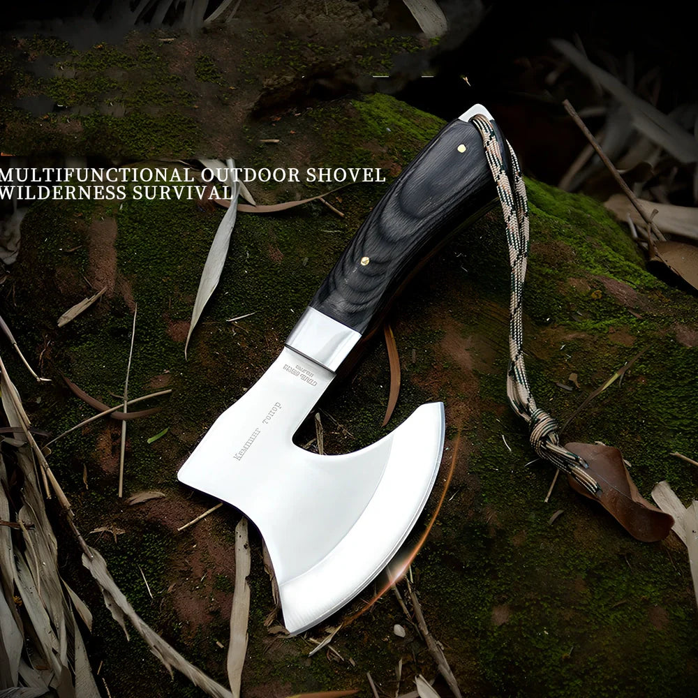 Outdoor Tactics camping axe with 57cm length, 49HRC stainless steel blade for chopping wood in garden or logging