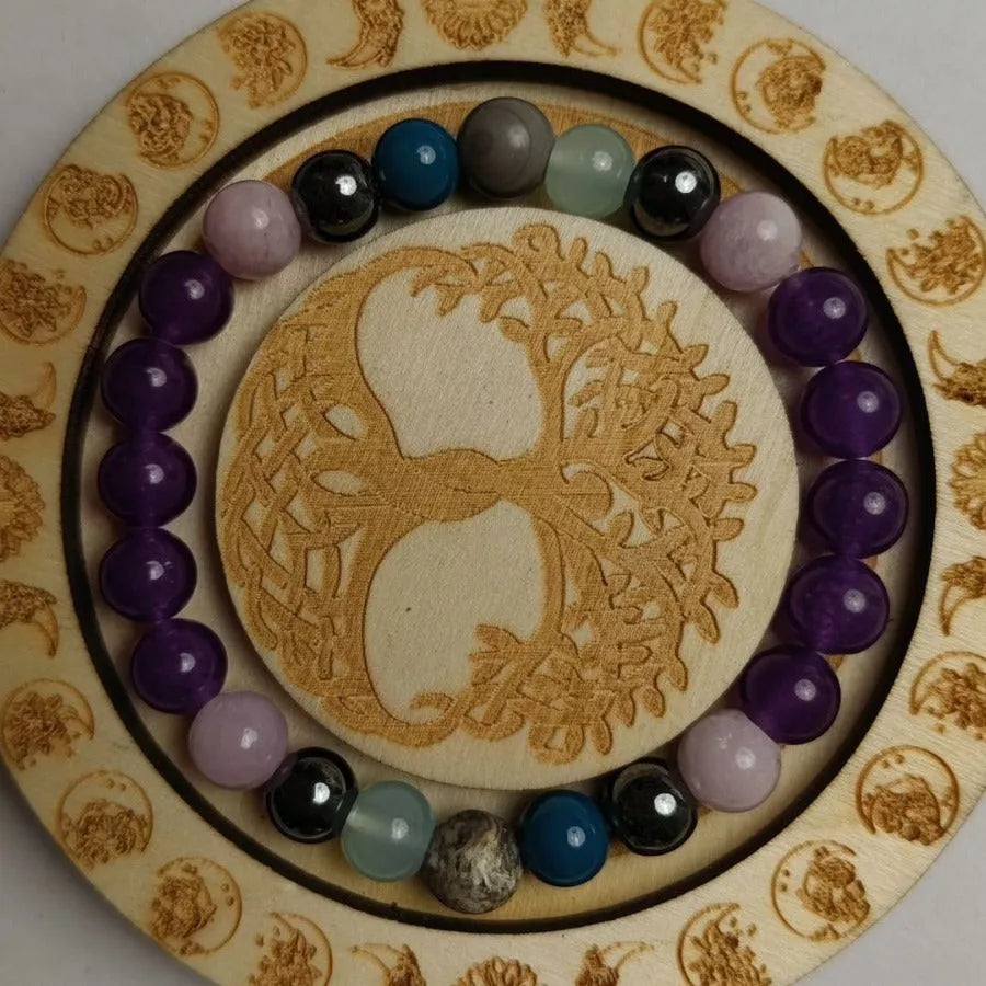 Boho Style 8mm Beaded Bracelet with genuine gemstone beads in purple