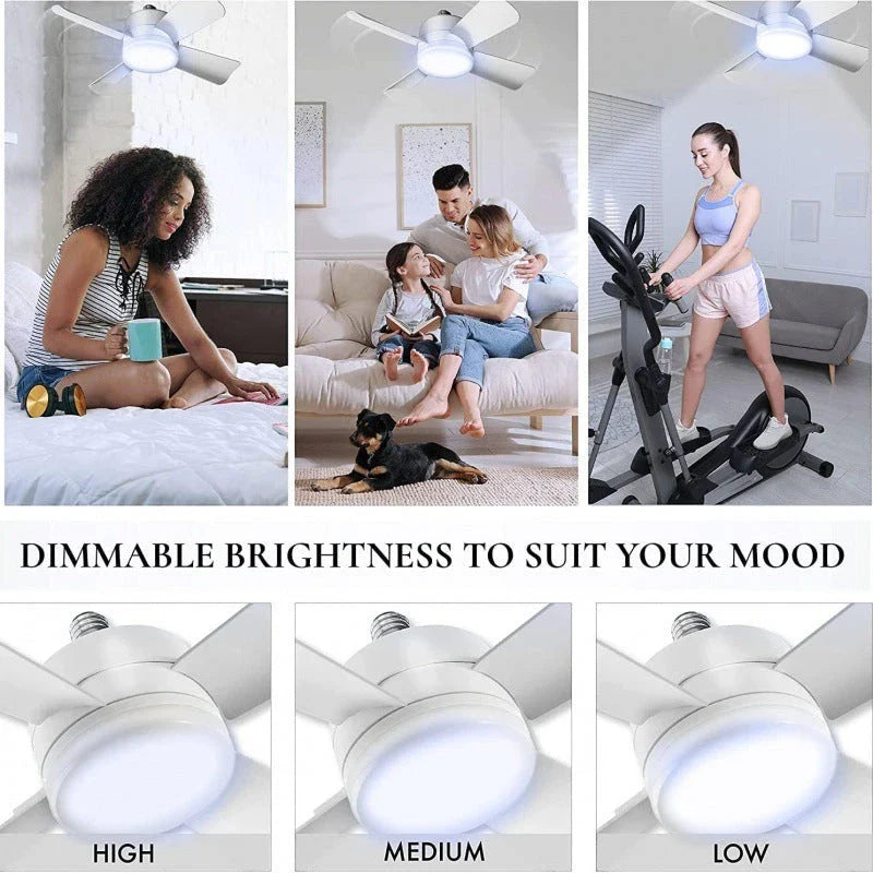Adjustable ceiling fan light with wireless remote control, featuring a white housing and 4 plastic fan blades