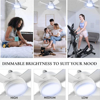 Adjustable ceiling fan light with wireless remote control, featuring a white housing and 4 plastic fan blades