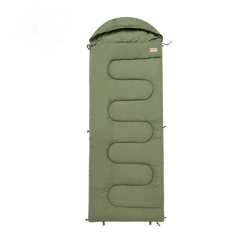 Ochre cotton sleeping bag unfurled showing quilted construction with 210T polyester ripstop shell