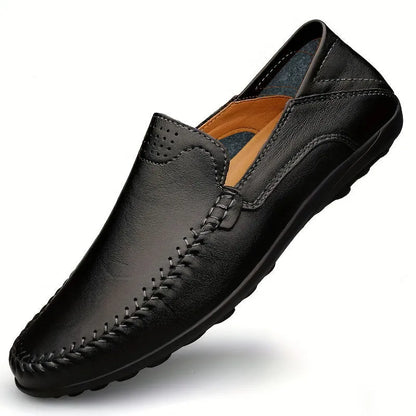 Men's casual leather shoes with cowhide uppers and round toe design in multiple colour options