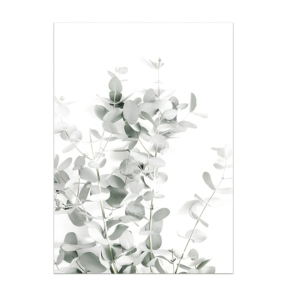 Frameless canvas painting with detailed flower, grass and leaf botanical patterns in Nordic style