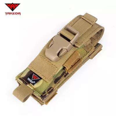 Compact outdoor survival kit in desert camouflage with adjustable webbing