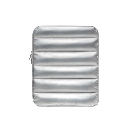 Puff bag laptop sleeve with elastic edges in black, khaki, or silver colour for 9.7-11 inch devices