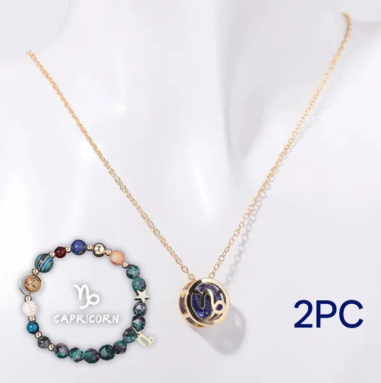 Natural stone beaded necklace and matching bracelet jewellery set showing one of 12 available style variations.
