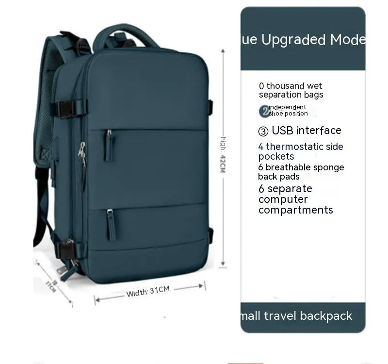 Large capacity waterproof mummy backpack in mint green colour with nylon material and 30-litre storage