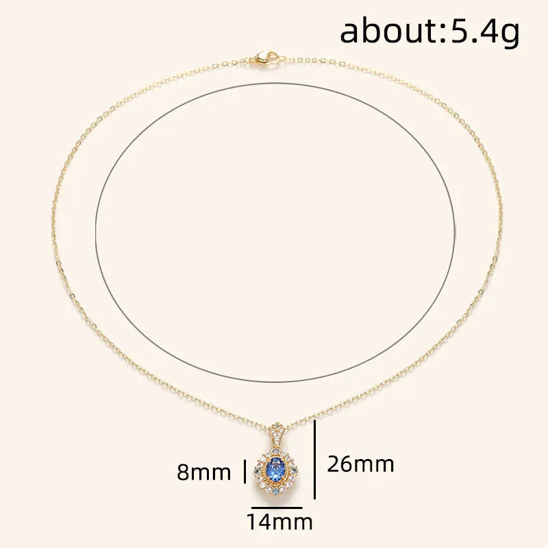 Huitan royal necklace with adjustable 21-50cm chain and mixed gem inlaid pendant on yellow gold finish