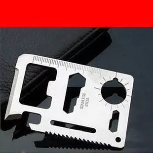 Stainless steel multifunctional tool card with leather cover for outdoor camping