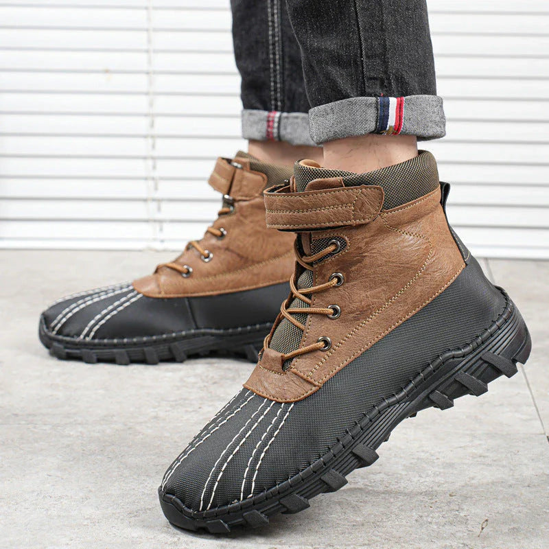 Warm lace-up winter snow boots with fleece lining, waterproof and anti-slip rubber soles, and stylish velvet or single-color options