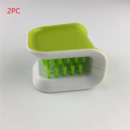 Blue U-shaped knife and cutlery cleaning brush with bristles for kitchen utensil cleaning