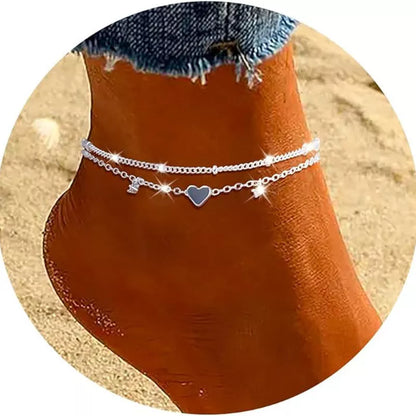 Women's waterproof heart-shaped zircon anklet in gold and silver options