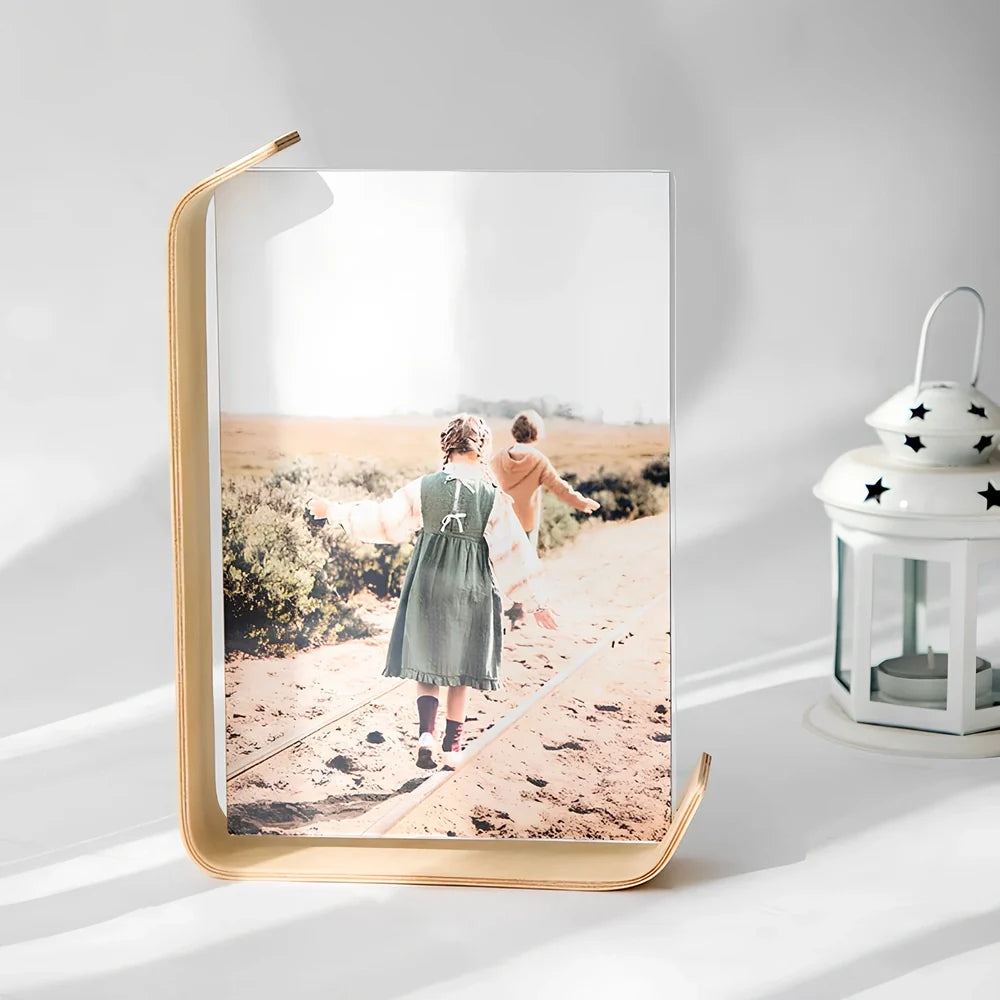 Wooden photo frame with herbarium display in log colour, 6-inch and 8-inch sizes