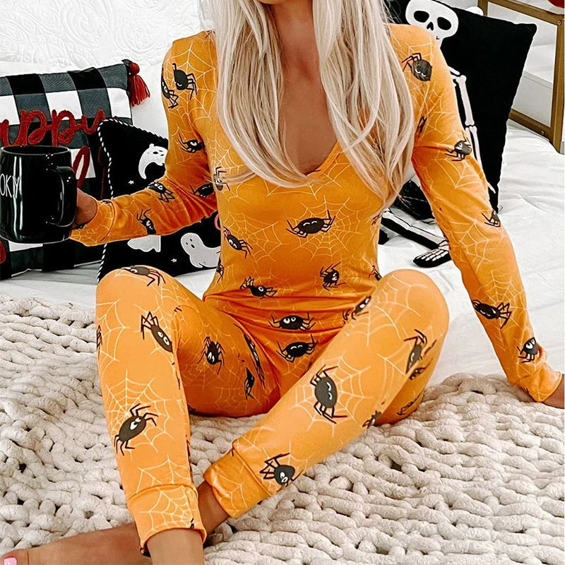 Spooktacular Halloween jumpsuit with unique printed design and relaxed, comfortable fit