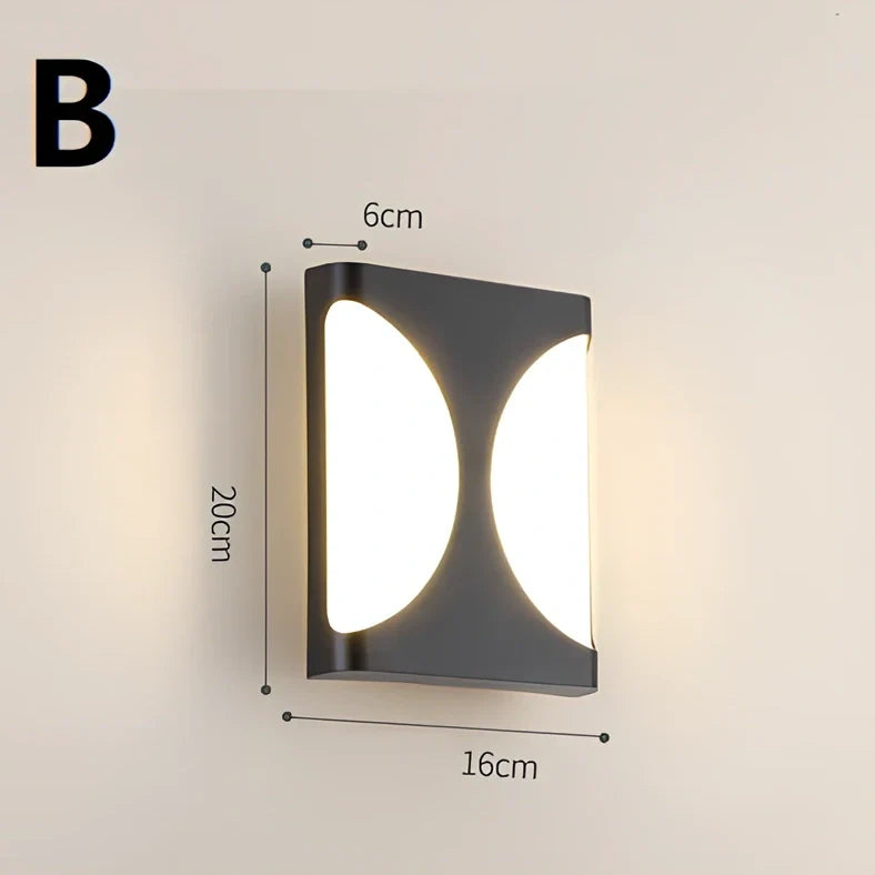 Waterproof outdoor wall light with PC lampshade measuring 200x160mm and LED illumination