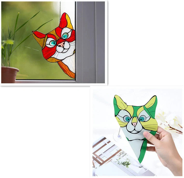 Colorful PVC cat window sticker with double-sided design for home and car decoration