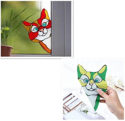 Colorful PVC cat window sticker with double-sided design for home and car decoration