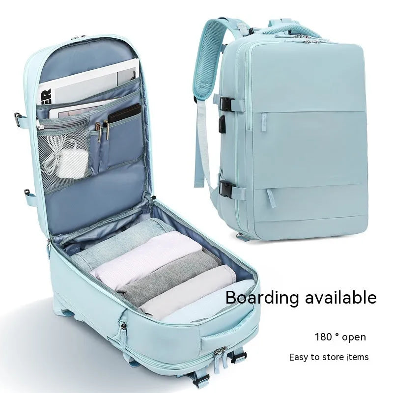 Large capacity waterproof mummy backpack in mint green colour with nylon material and 30-litre storage