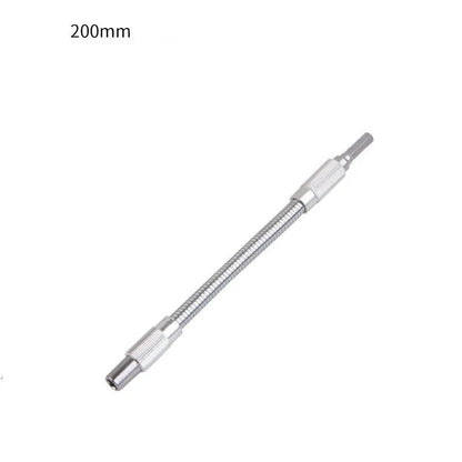 Silver flexible metal shaft extension for power drills with 6.35mm shank in various lengths.
