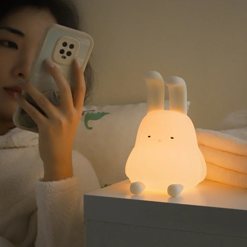 Cute Rabbit Mood Light with dimmable LED and USB charging for kids' rooms