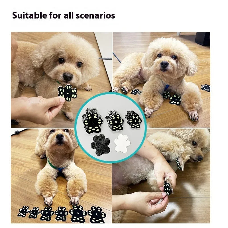 Pack of eight breathable silicone cloth claw protection footstickers for dogs, in S or M size.