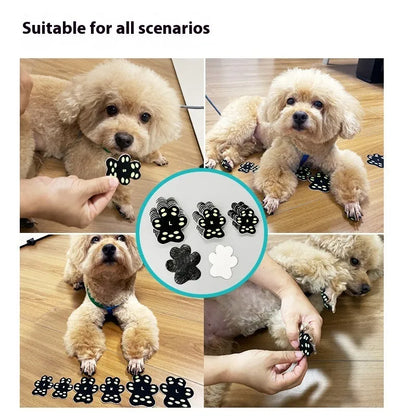 Pack of eight breathable silicone cloth claw protection footstickers for dogs, in S or M size.
