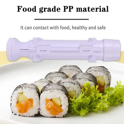 Manual sushi maker tool creating 2.5cm diameter rolls with food-grade plastic construction
