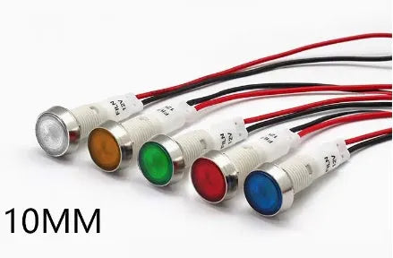10mm stainless steel edge plastic indicator light with wire flat end metal terminals in multiple colour options